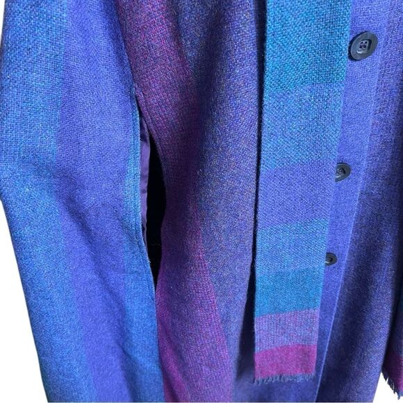 Vintage Avoca Collection Blue Purple Striped 100% Irish Wool Cape Coat Medium - Picture 7 of 11